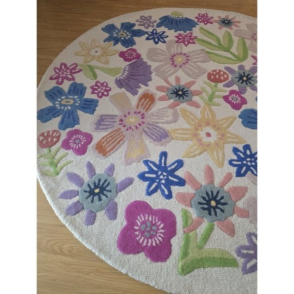 Pottery Barn Kids 100% Wool NAOMI FLORAL ROUND RUG 5 FT Round FAIR TRADE- READ - Picture 12 of 16